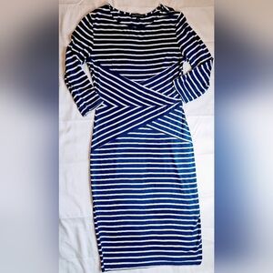 Rephyllis Womens Blue & White Striped Bodycon Dress With 3/4 Sleeves Size Medium